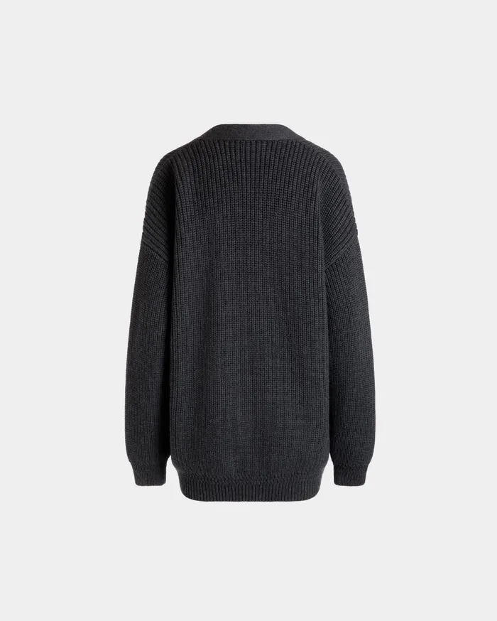 Cardigan In Dark Grey Wool Women Bally Knitwear