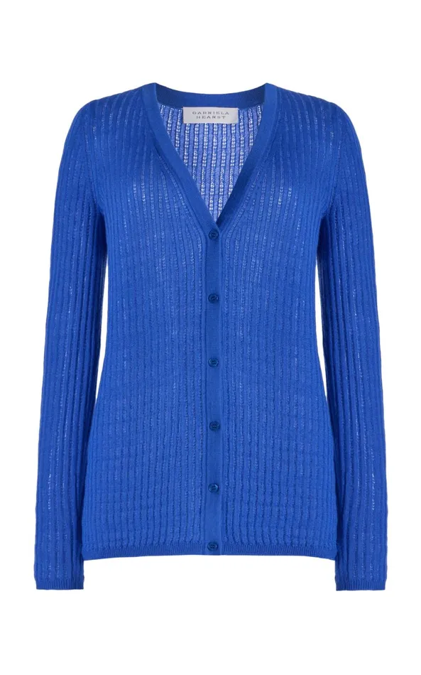 Cardigans Women Gabriela Hearst Emma Pointelle Knit Cardigan In Sapphire Cashmere Silk