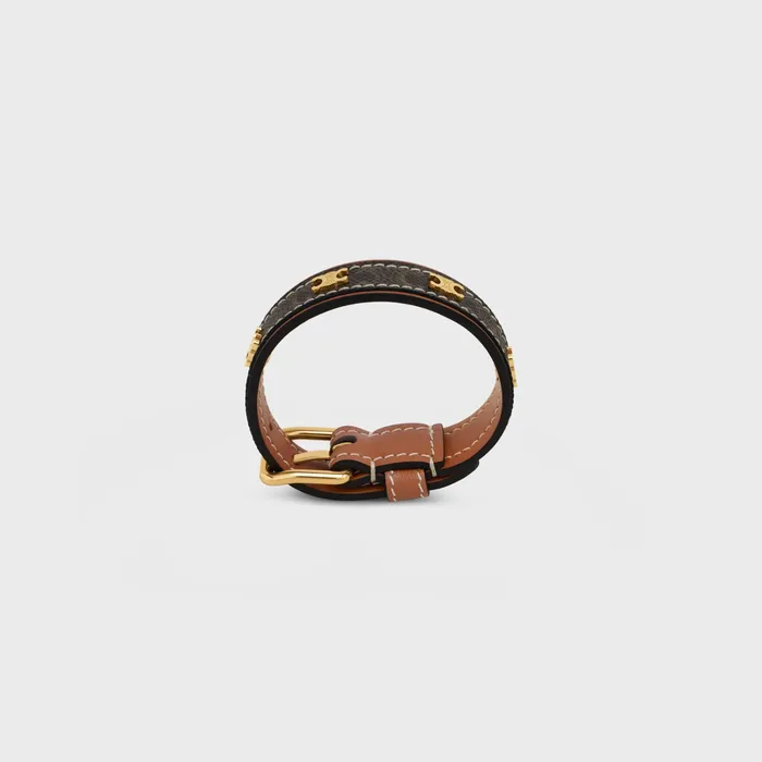 Celine Bracelets Triomphe Canvas Triomphe Leather Bracelet In Brass With Gold Finish Calfskin And Canvas 8211 Gold Tan 8211 Women Celine Bracelets Triomphe Canvas Triomphe Leather Bracelet In Brass With Gold Finish Calfskin And Canvas 8211 Gold Tan 8211 Women