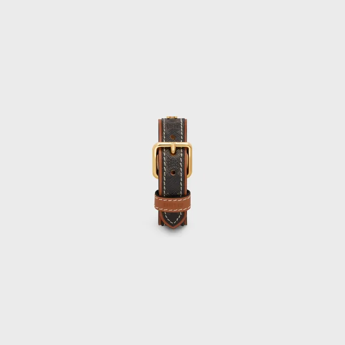 Celine Bracelets Triomphe Canvas Triomphe Leather Bracelet In Brass With Gold Finish Calfskin And Canvas 8211 Gold Tan 8211 Women