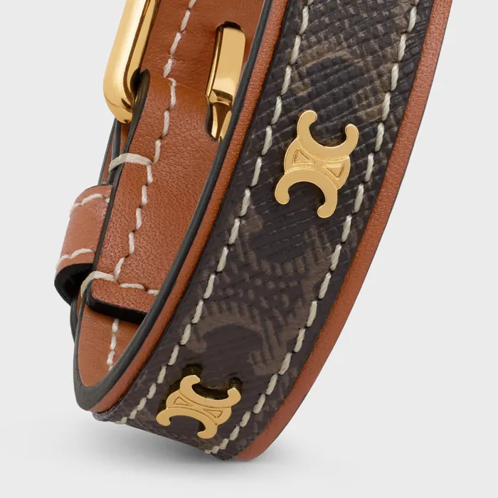 Celine Bracelets Triomphe Canvas Triomphe Leather Bracelet In Brass With Gold Finish Calfskin And Canvas 8211 Gold Tan 8211 Women
