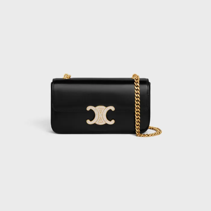 Celine Claude CHAIN SHOULDER BAG CLAUDE WITH STRASS CLOSURE In Shiny Calfskin 8211 Black 8211 Women Celine Claude CHAIN SHOULDER BAG CLAUDE WITH STRASS CLOSURE In Shiny Calfskin 8211 Black 8211 Women