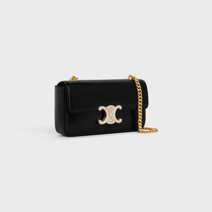 Celine Claude CHAIN SHOULDER BAG CLAUDE WITH STRASS CLOSURE In Shiny Calfskin 8211 Black 8211 Women Celine Claude CHAIN SHOULDER BAG CLAUDE WITH STRASS CLOSURE In Shiny Calfskin 8211 Black 8211 Women