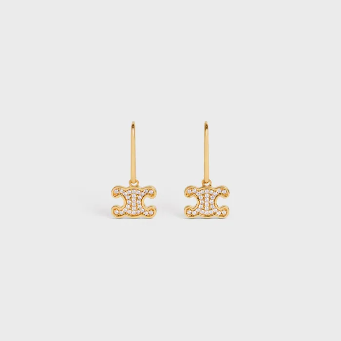 Celine Earrings Triomphe Rhinestone Earrings In Brass With Gold Finish And Crystals 8211 Gold 8211 Women Celine Earrings Triomphe Rhinestone Earrings In Brass With Gold Finish And Crystals 8211 Gold 8211 Women