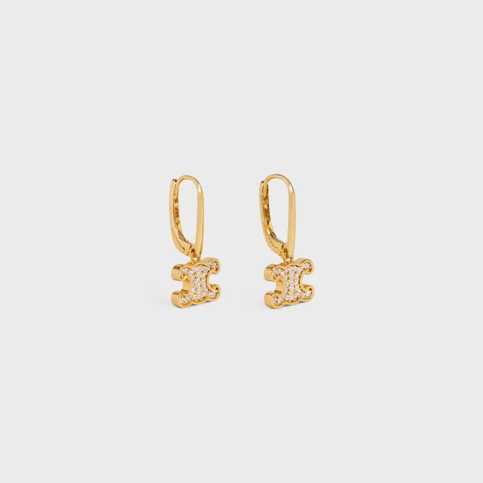 Celine Earrings Triomphe Rhinestone Earrings In Brass With Gold Finish And Crystals 8211 Gold 8211 Women