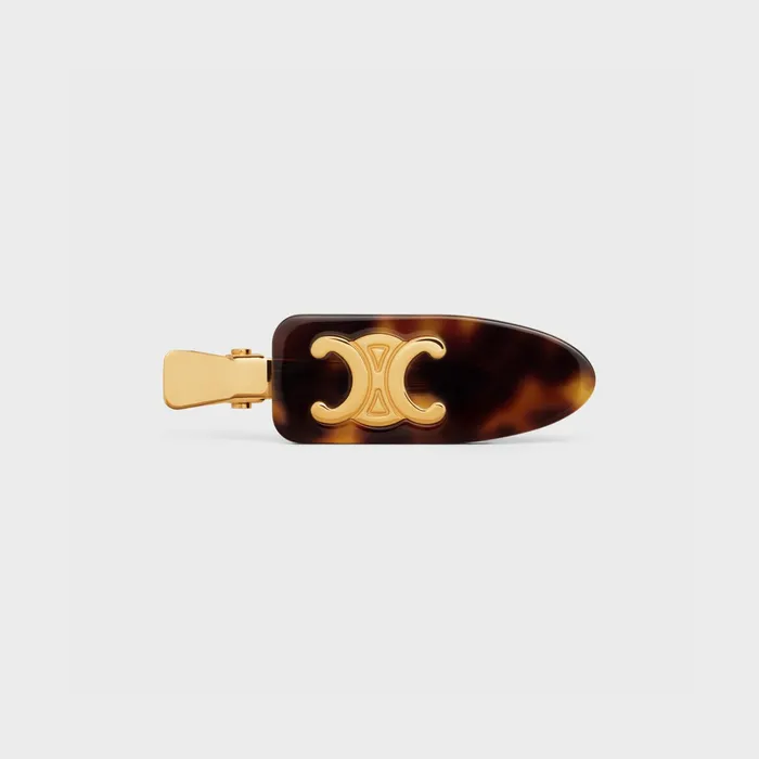 Celine Hair Accessories Triomphe Flat Hair Clip In Dark Havana Acetate And Brass With Gold Finish And Steel 8211 Dark Havana Gold 8211 Women Celine Hair Accessories Triomphe Flat Hair Clip In Dark Havana Acetate And Brass With Gold Finish And Steel 8211 Dark Havana Gold 8211 Women