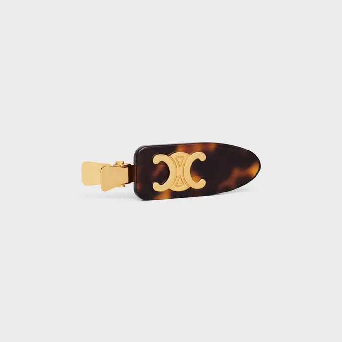 Celine Hair Accessories Triomphe Flat Hair Clip In Dark Havana Acetate And Brass With Gold Finish And Steel 8211 Dark Havana Gold 8211 Women