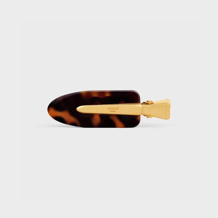 Celine Hair Accessories Triomphe Flat Hair Clip In Dark Havana Acetate And Brass With Gold Finish And Steel 8211 Dark Havana Gold 8211 Women