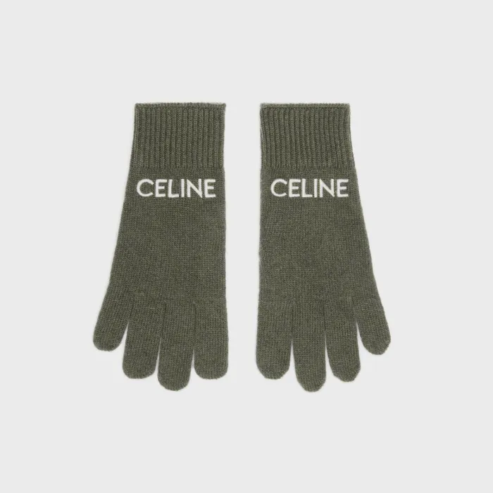 Celine Hats And Soft Accessories CELINE EMBROIDERED GLOVES IN RIBBED WOOL 8211 Khaki 8211 Men Celine Hats And Soft Accessories CELINE EMBROIDERED GLOVES IN RIBBED WOOL 8211 Khaki 8211 Men