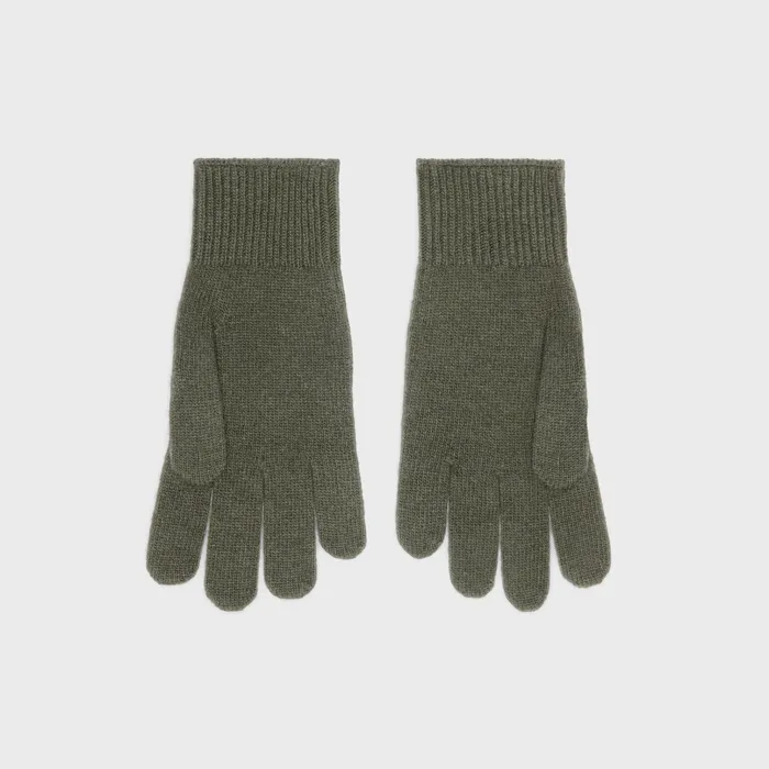 Celine Hats And Soft Accessories CELINE EMBROIDERED GLOVES IN RIBBED WOOL 8211 Khaki 8211 Men
