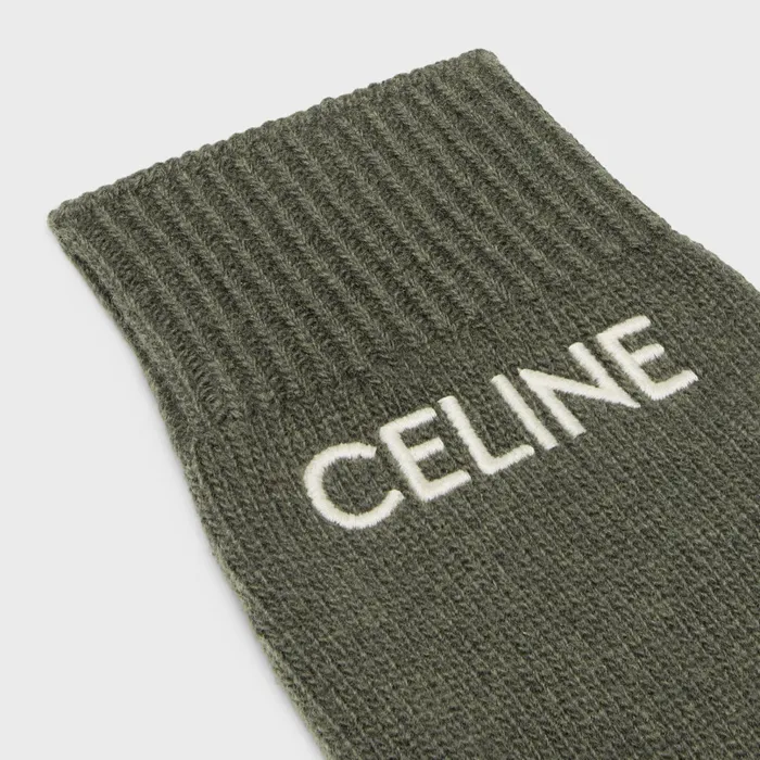 Celine Hats And Soft Accessories CELINE EMBROIDERED GLOVES IN RIBBED WOOL 8211 Khaki 8211 Men