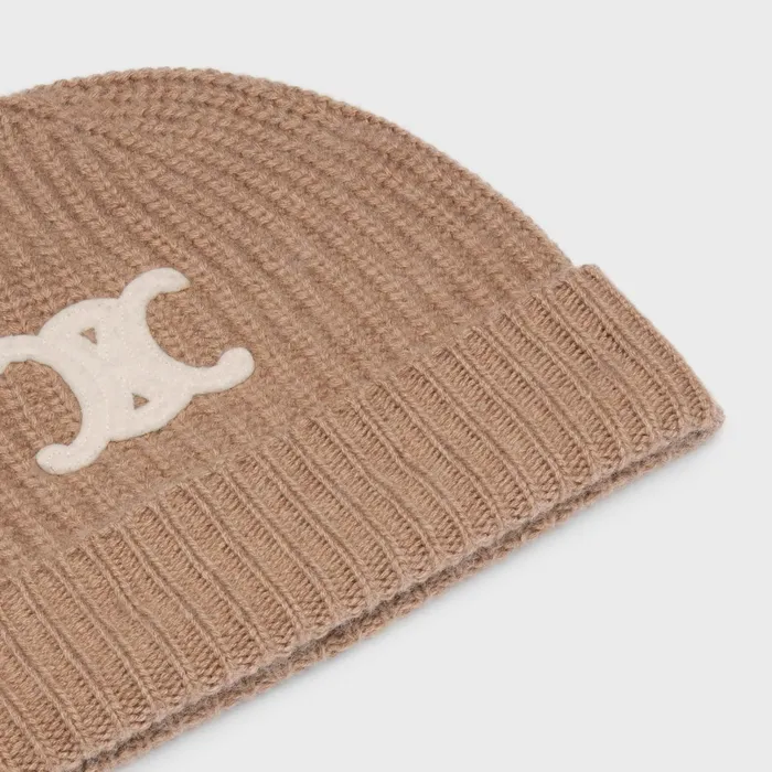 Celine Hats And Soft Accessories TRIOMPHE BEANIE IN SEAMLESS CASHMERE 8211 Camel 8211 Women