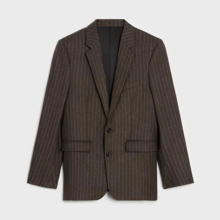 Celine Jackets and Trousers Short Jacket In Striped Flannel 8211 MarronCraie 8211 Men