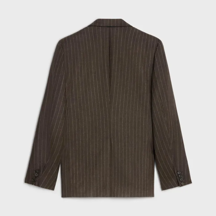 Celine Jackets and Trousers Short Jacket In Striped Flannel 8211 MarronCraie 8211 Men