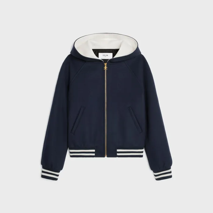 Celine Jackets Hooded Teddy Jacket In Double Face Cashmere 8211 Navy 8211 Women
