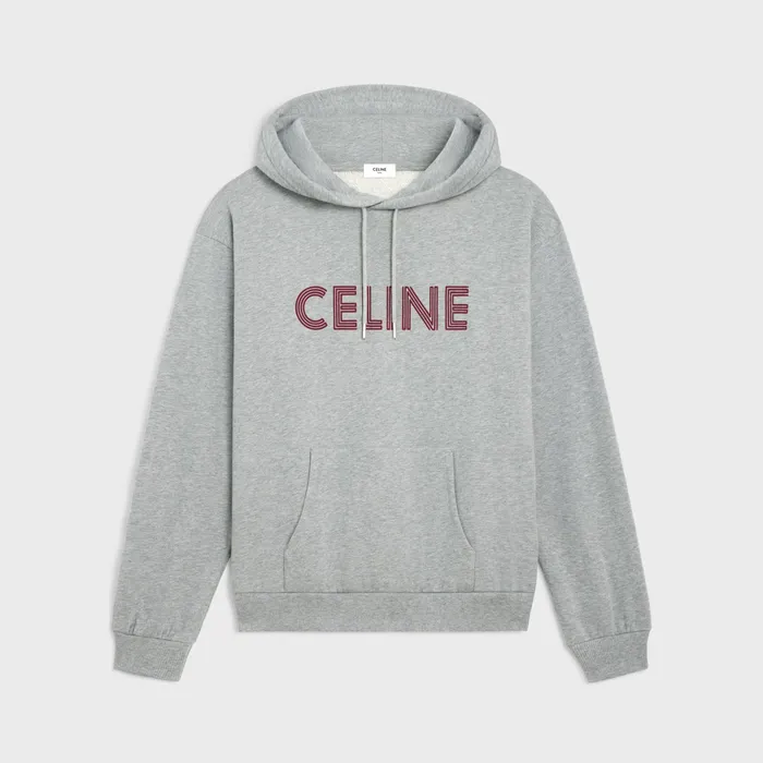 Celine Knitwear And Sweatshirts Celine Loose Hoodie In Cotton Fleece 8211 GREY MELANGEBURGUNDY 8211 Men