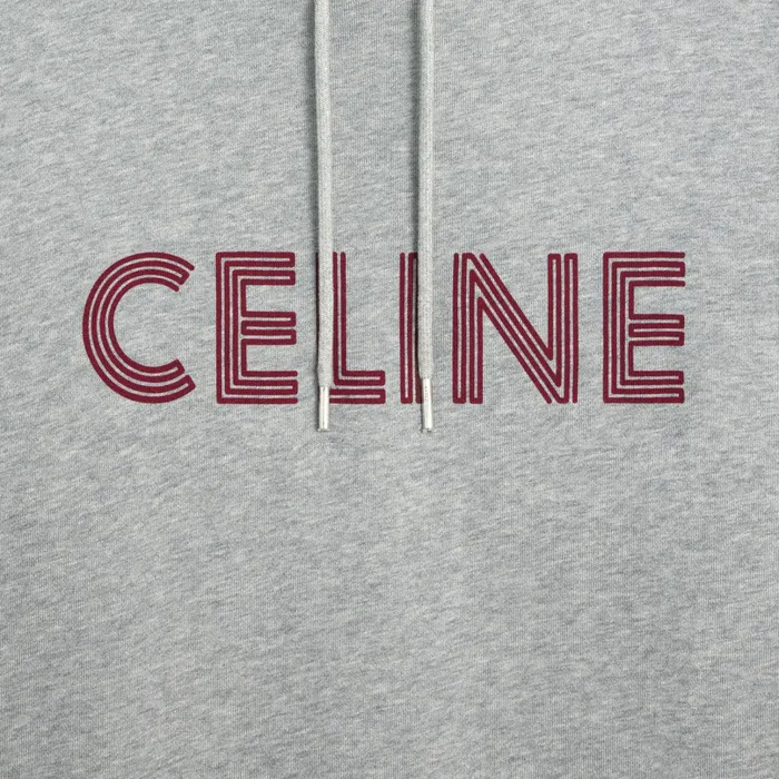 Celine Knitwear And Sweatshirts Celine Loose Hoodie In Cotton Fleece 8211 GREY MELANGEBURGUNDY 8211 Men