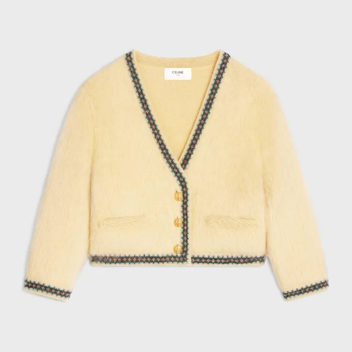 Celine Knitwear Cardigan Jacket In Mohair 8211 Pale Yellow 8211 Women