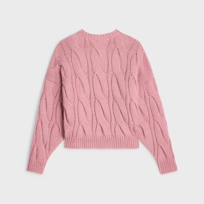 Celine Knitwear Crew Neck Sweater In Cableknit Cashmere And Silk 8211 Pink 8211 Women
