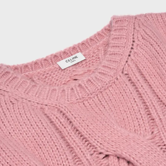 Celine Knitwear Crew Neck Sweater In Cableknit Cashmere And Silk 8211 Pink 8211 Women