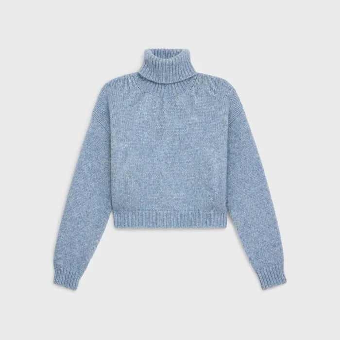Celine Knitwear Triomphe Turtleneck Sweater In Alpaca Wool 8211 Light Blue 8211 Women