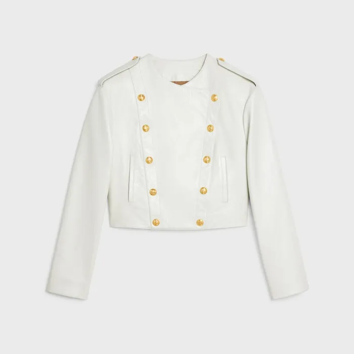 Celine Leather And Shearling PURE COLLAR JACKET IN SOFT LAMBSKIN 8211 Optic White 8211 Women Celine Leather And Shearling PURE COLLAR JACKET IN SOFT LAMBSKIN 8211 Optic White 8211 Women