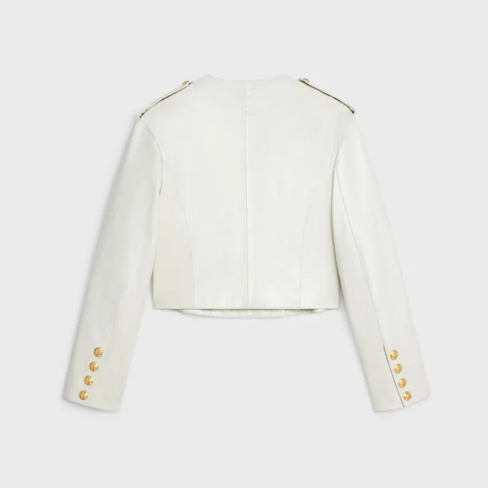 Celine Leather And Shearling PURE COLLAR JACKET IN SOFT LAMBSKIN 8211 Optic White 8211 Women