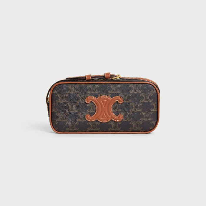 Celine Mini Bags MINI CAMERA SHOULDER BAG CUIR TRIOMPHE In TRIOMPHE CANVAS And Calfskin 8211 Tan 8211 Women Celine Mini Bags MINI CAMERA SHOULDER BAG CUIR TRIOMPHE In TRIOMPHE CANVAS And Calfskin 8211 Tan 8211 Women