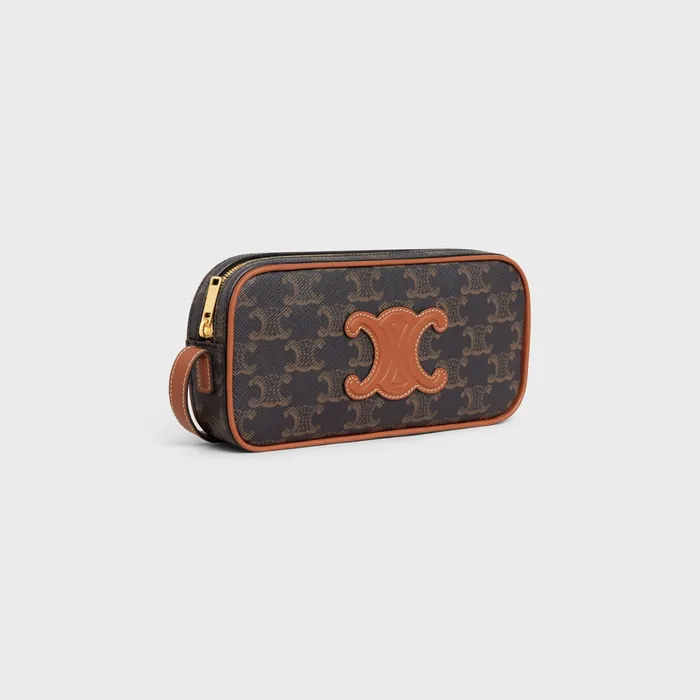 Celine Mini Bags MINI CAMERA SHOULDER BAG CUIR TRIOMPHE In TRIOMPHE CANVAS And Calfskin 8211 Tan 8211 Women Celine Mini Bags MINI CAMERA SHOULDER BAG CUIR TRIOMPHE In TRIOMPHE CANVAS And Calfskin 8211 Tan 8211 Women