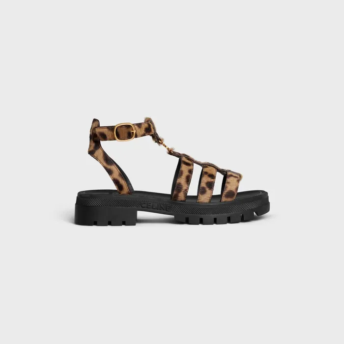 Celine Sandals CLEA TRIOMPHE GLADIATOR CHUNKY SANDAL In LEOPARD PRINTED HAIRY CALFSKIN 8211 Black Brown Beige 8211 Women