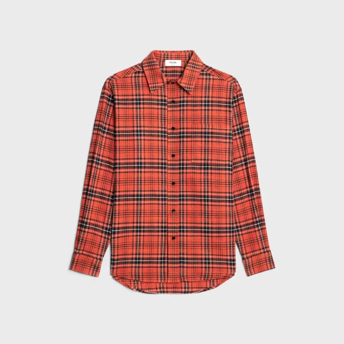 Celine Shirts Oversized Shirt In Cotton Checks 8211 Orange 8211 Men