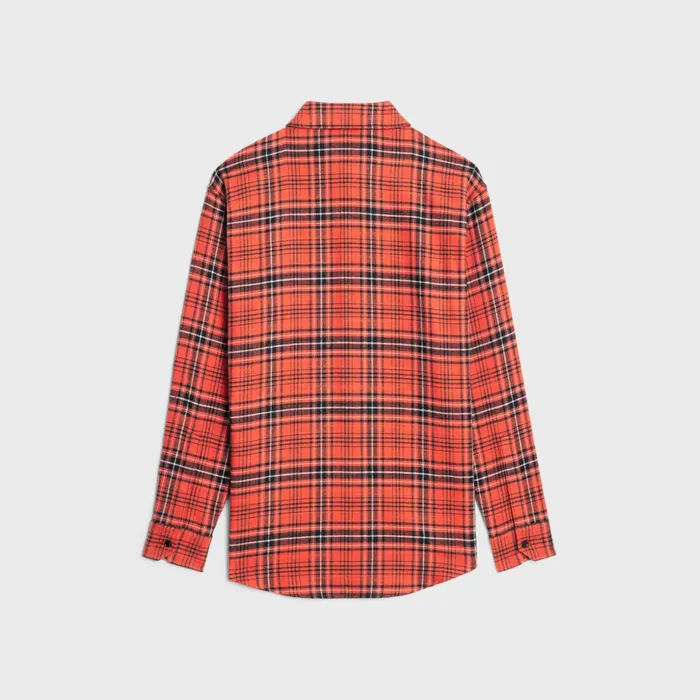 Celine Shirts Oversized Shirt In Cotton Checks 8211 Orange 8211 Men