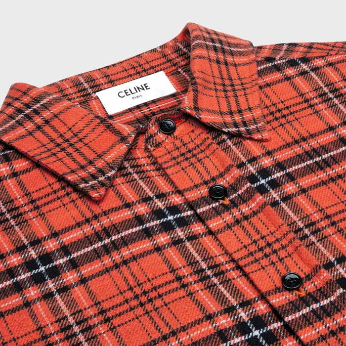 Celine Shirts Oversized Shirt In Cotton Checks 8211 Orange 8211 Men