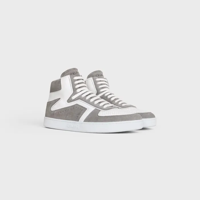 Celine Sneakers CT01 034Z034 TRAINER HIGH TOP SNEAKER In SUEDE CALFSKIN AND CALFSKIN 8211 GreyOptic White 8211 Men