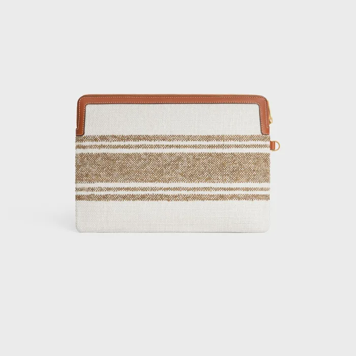 Celine Tech And Small Accessories SMALL POUCH WITH STRAP In STRIPED TEXTILE WITH CELINE JACQUARD 8211 Tobacco Tan 8211 Women Celine Tech And Small Accessories SMALL POUCH WITH STRAP In STRIPED TEXTILE WITH CELINE JACQUARD 8211 Tobacco Tan 8211 Women