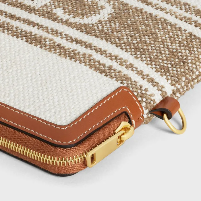 Celine Tech And Small Accessories SMALL POUCH WITH STRAP In STRIPED TEXTILE WITH CELINE JACQUARD 8211 Tobacco Tan 8211 Women Celine Tech And Small Accessories SMALL POUCH WITH STRAP In STRIPED TEXTILE WITH CELINE JACQUARD 8211 Tobacco Tan 8211 Women