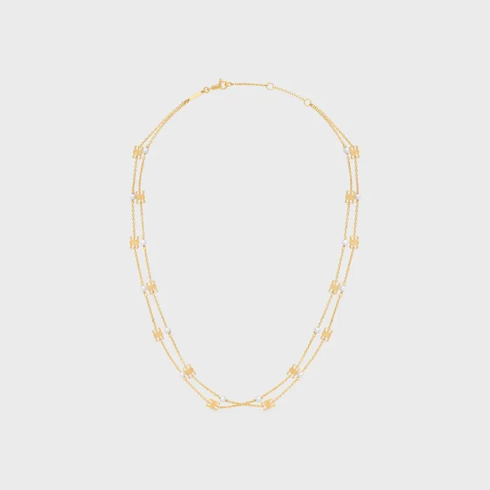 Celine Triomphe Triomphe Pearl Double Necklace In Brass With Gold Finish And Resin Pearls 8211 Gold Ivory 8211 Women Celine Triomphe Triomphe Pearl Double Necklace In Brass With Gold Finish And Resin Pearls 8211 Gold Ivory 8211 Women