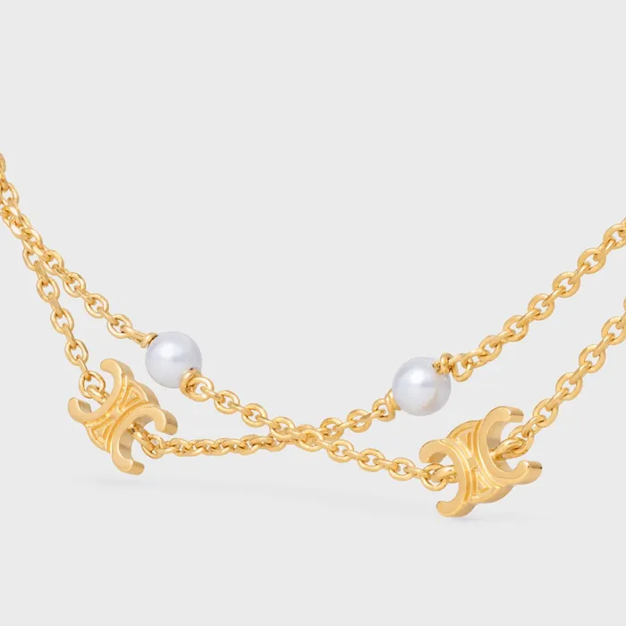 Celine Triomphe Triomphe Pearl Double Necklace In Brass With Gold Finish And Resin Pearls 8211 Gold Ivory 8211 Women
