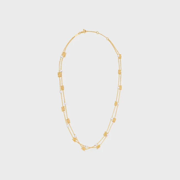 Celine Triomphe Triomphe Pearl Double Necklace In Brass With Gold Finish And Resin Pearls 8211 Gold Ivory 8211 Women