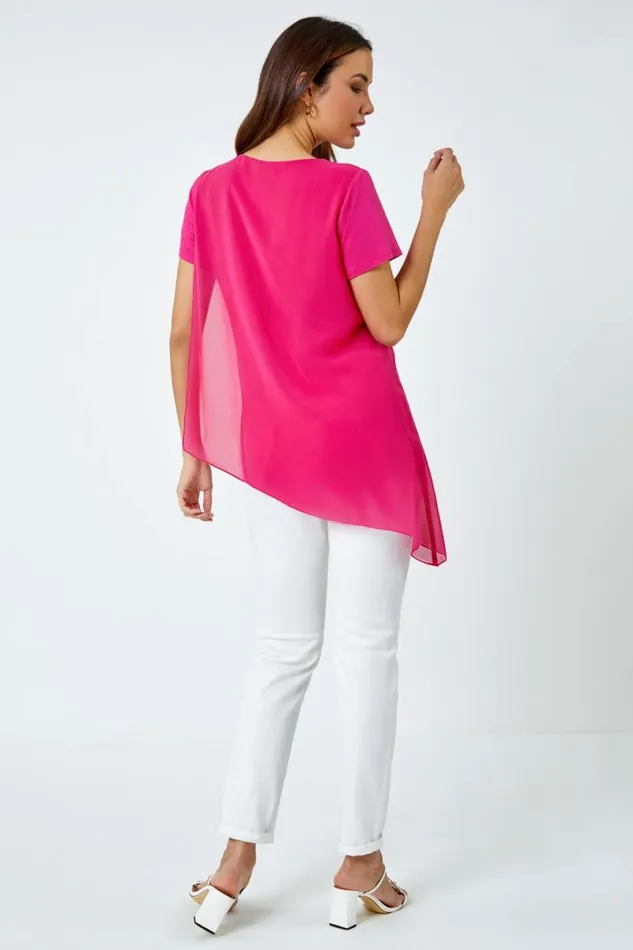 Cerise Diamante Embellished Overlay Top Women Roman Tops