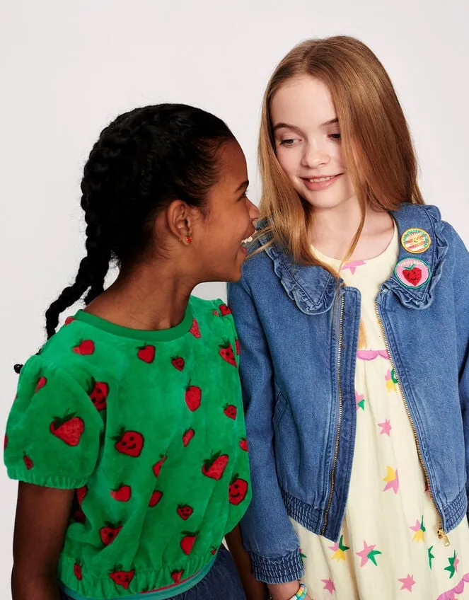 Children Strawberry Print Velour Top Green Monsoon Casualwear Collection