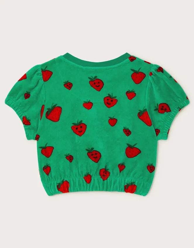 Children Strawberry Print Velour Top Green Monsoon Casualwear Collection