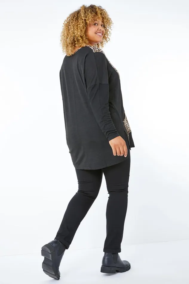 Chocolate Curve Animal Contrast VNeck Pocket Tunic Top Women Roman Tops