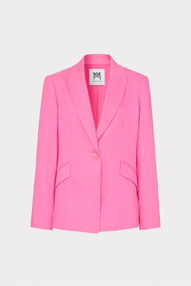 Christelle Solid Linen Blazer Pink Women Milly Coats and Jackets