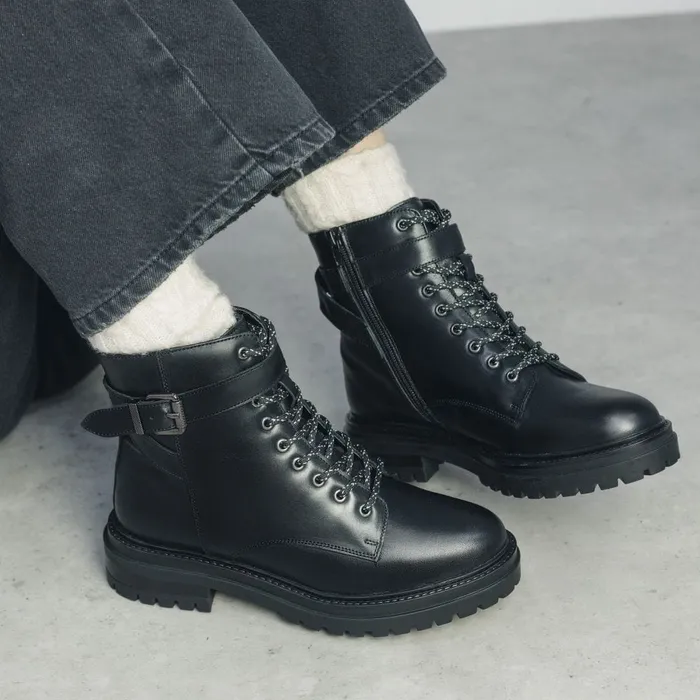 Chunky Boots Women Moda In Pelle Omola Black Leather