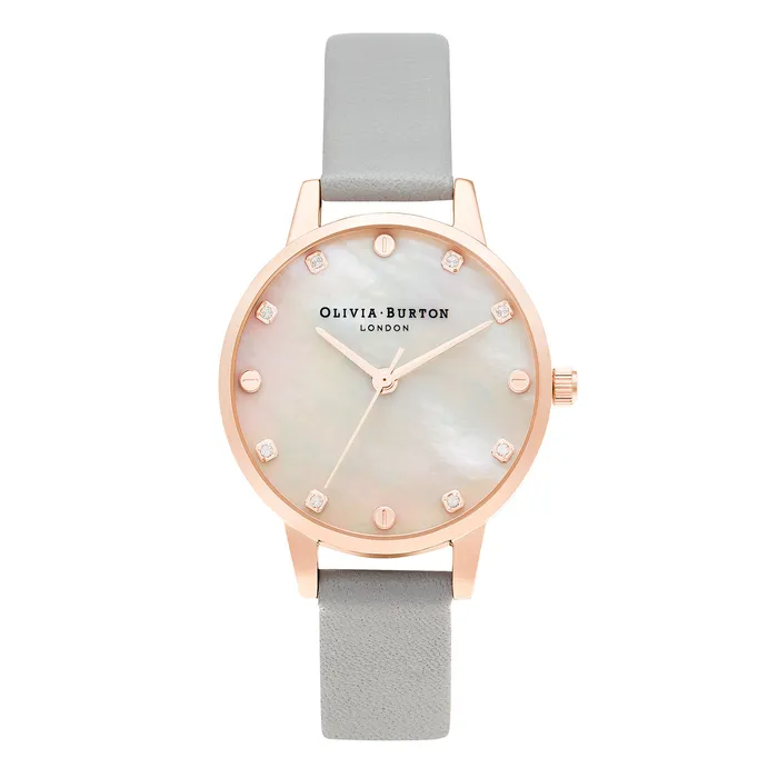 Classic Watches 30mm Rose Gold and Gray Leather Strap Watch Olivia Burton Women