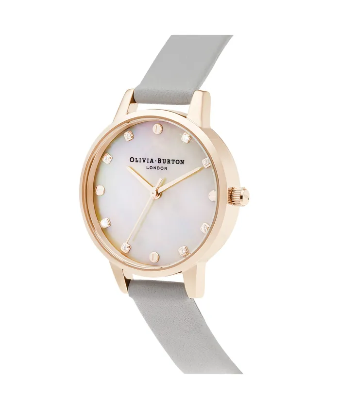 Classic Watches 30mm Rose Gold and Gray Leather Strap Watch Olivia Burton Women