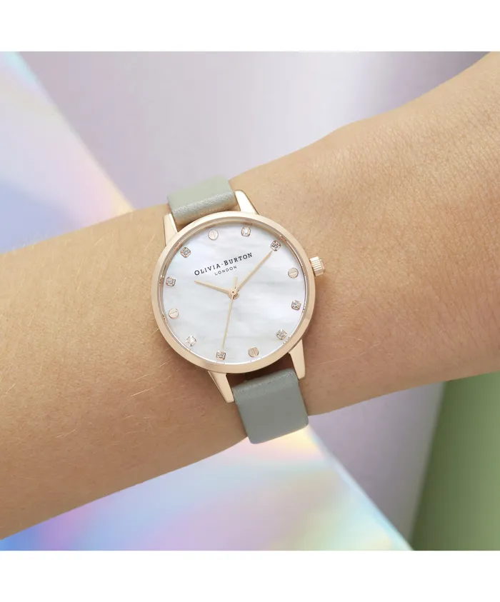 Classic Watches 30mm Rose Gold and Gray Leather Strap Watch Olivia Burton Women