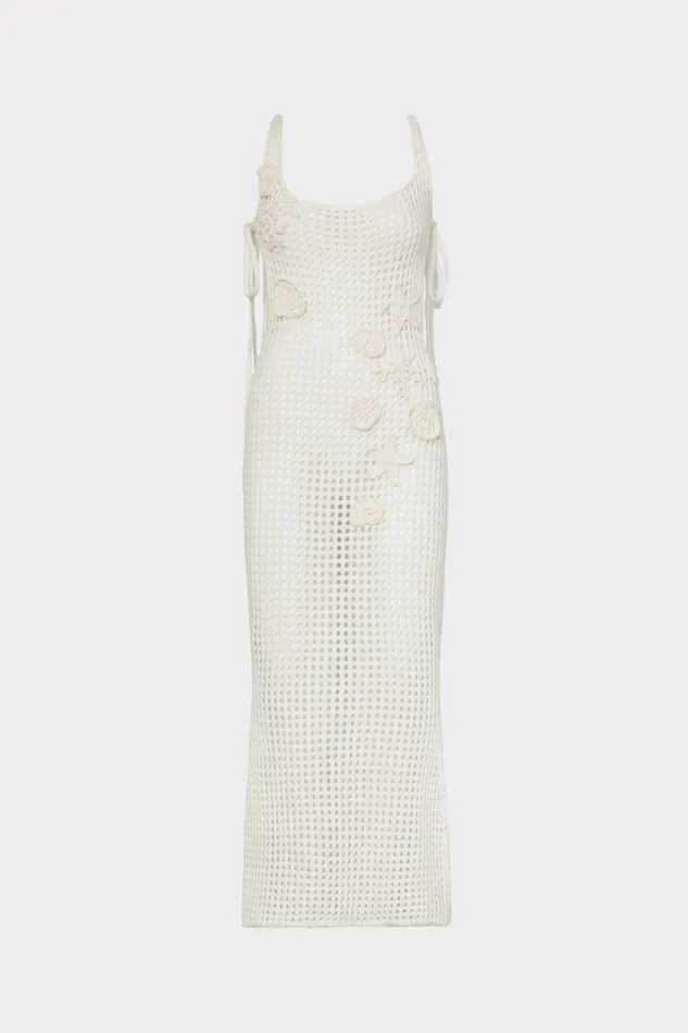 CoverUp Dress With Seashell Crochet Trim Ecru Women Milly Swim and Coverups