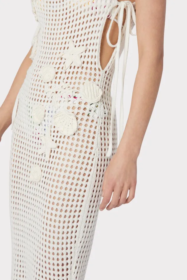 CoverUp Dress With Seashell Crochet Trim Ecru Women Milly Swim and Coverups
